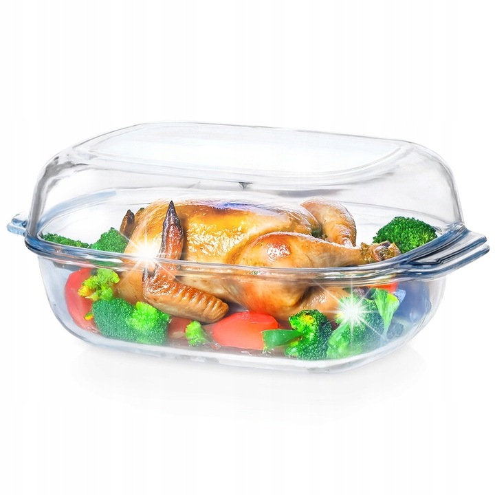 Стъклена тава за печене с капак, комплект от 2 части, 3,1L и 2,6L, 34,5x22,5x14,5cm, прозрачна