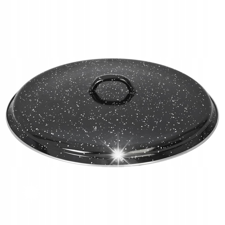 Capac emailat metalic mare 32 cm, Orion, culoare neagra, potrivit pentru oale si vase