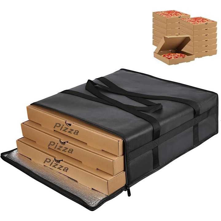 Термоизолирана чанта за пица, ComResi, черна, 50x50x20,5 см, капацитет 60 lbs, за многократна употреба
