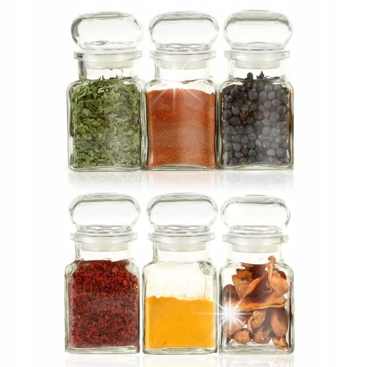 Set 6 recipiente din sticla pentru condimente, Orion, 150 ml, 5,5x5,5x12cm, transparent