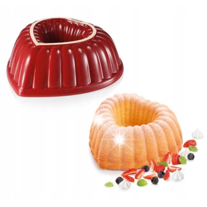 Forma ceramica pentru prajituri Tescoma, forma inima, 28x27x10cm, rosu si alb