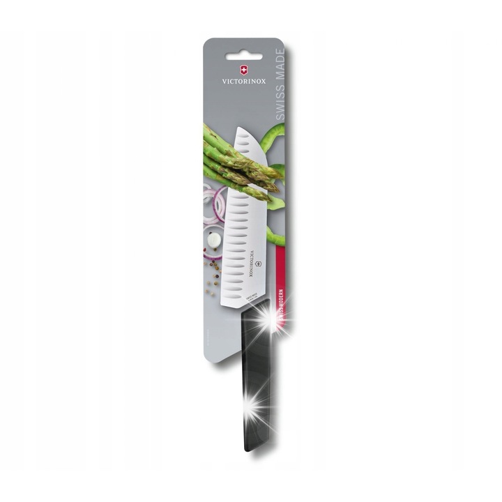 Cutit Santoku, Victorinox, 17cm, otel inoxidabil, maner sintetic, negru