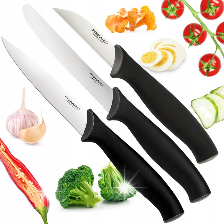 Set de cutite Fiskars Control, 3 piese, inox, ergonomic, argintiu/negru