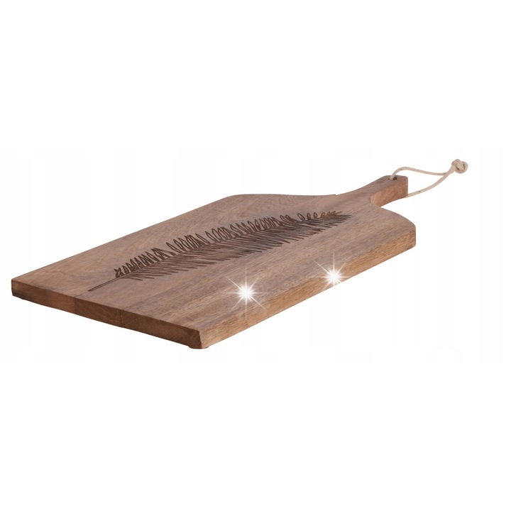 Tocator de bucatarie, Vilde, 50,5x24,5cm, din lemn de mango, cu decor frunza, rezistent la umiditate