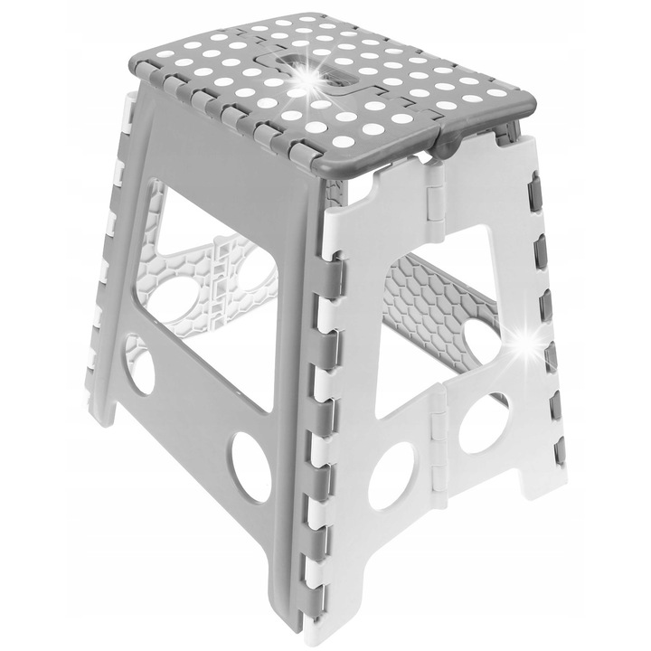 Ravi összecsukható sámli, szürke-fehér, mérete 39x32cm, teherbírása 150kg