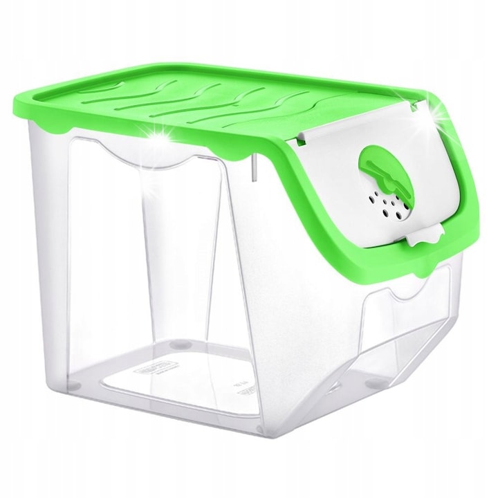 Recipient pentru legume si fructe, Orion, 12L, transparent cu capac verde, 30x23,5x23,5cm