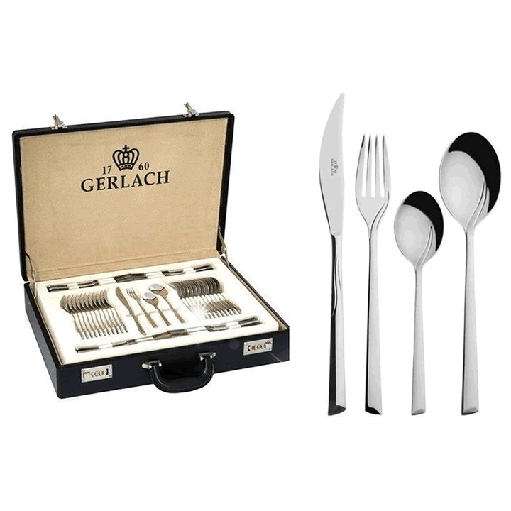 Комплект прибори за хранене Gerlach, 68 части, неръждаема стомана, модерен дизайн, за 12 души, с куфар