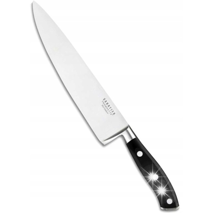 Cutit de bucatar Amefa Sabatier Vulcano 20 cm, lama solida, maner din plastic, negru