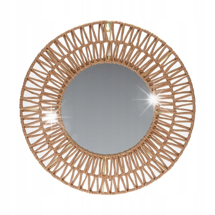 Lustru scienn cu rama din iarba impletita, 45 cm, stil boho, culoare naturala