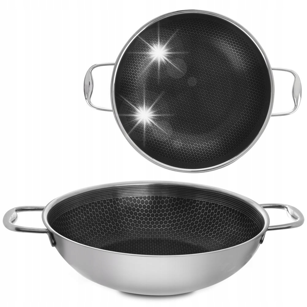 Tigaie wok COOKCELL HYBRYD, 28 cm, inox, neaderenta, argintie