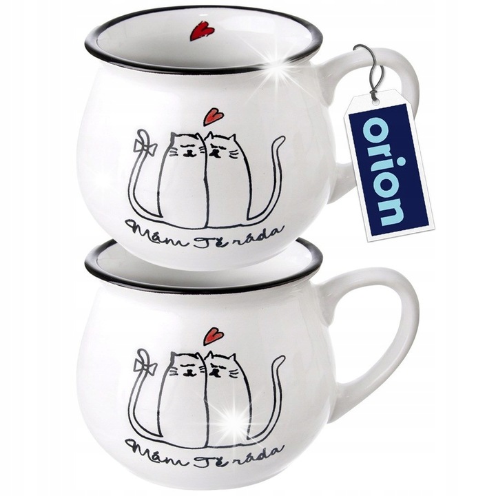 Set 2 cani ceramice KOTY KOTKI, 300 ml, alb, 13x9,5x8 cm