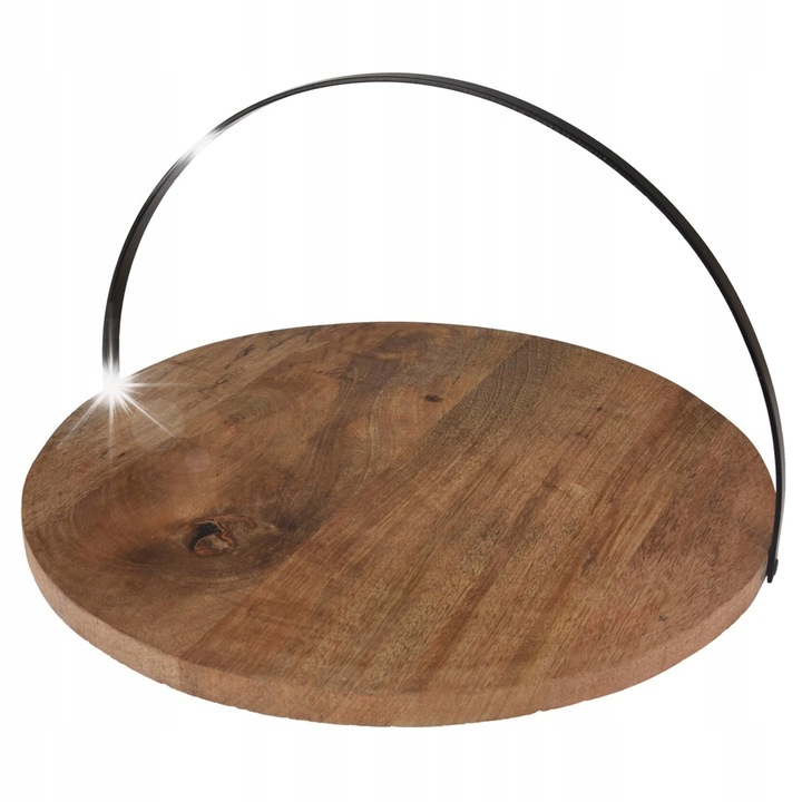 Tava rotunda din lemn de mango cu maner metalic, 38cm, neagra si maro