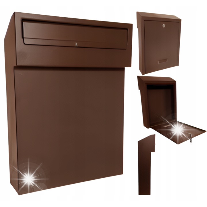 Cutie postala metalica, HuW, mare, bruna, format C4, deschidere dubla