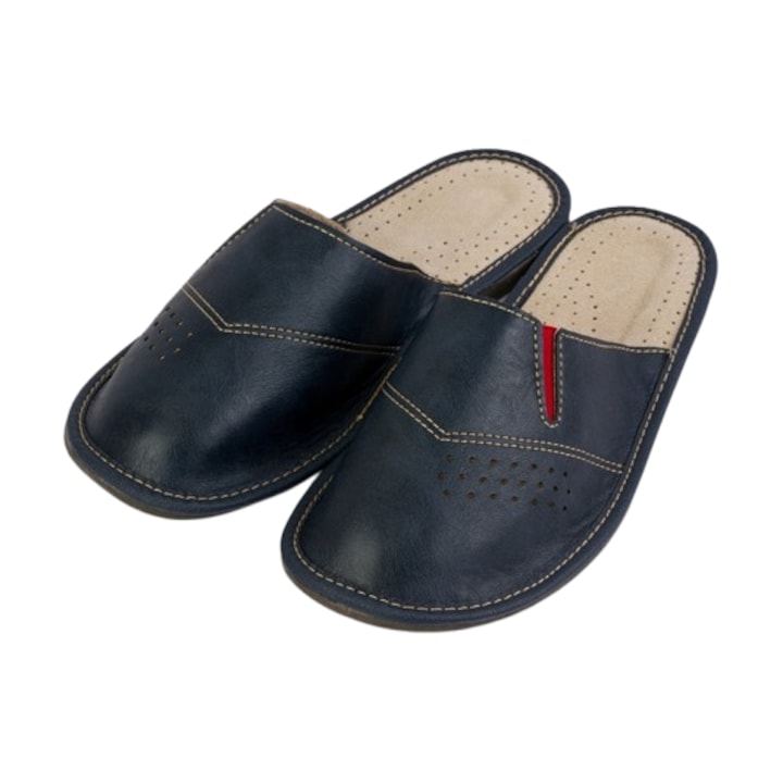 Férfi papucs sötétkék bőrből, Tengerészkék