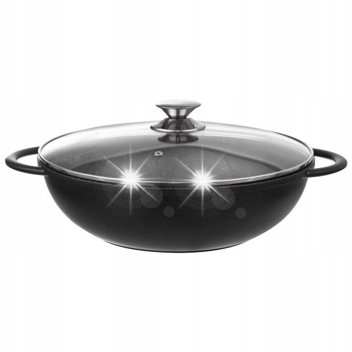 Tigaie adanca Orion Grande 32cm, granit, neaderenta, cu capac, grafit