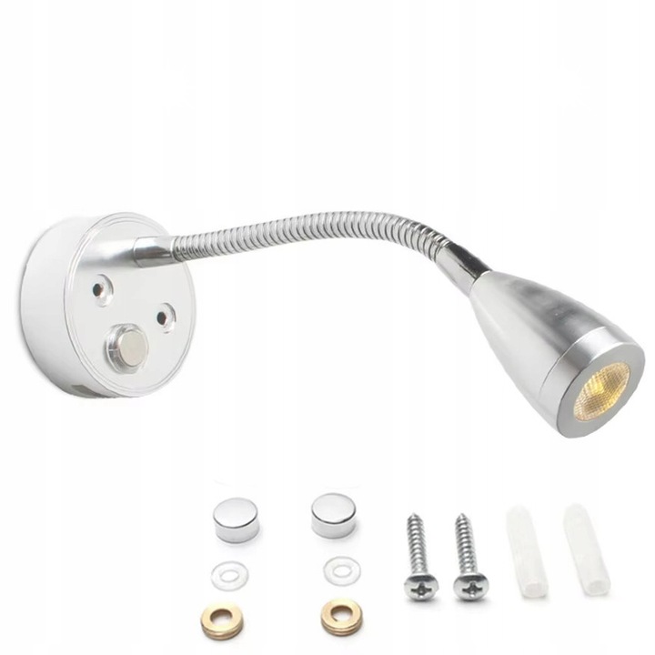 Lampa LED pentru camping, 3W, 220lm, argintie, cu USB, set montaj inclus
