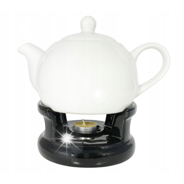 Чайник Bella Fiore 1L с нагревател, черно-бяла керамика