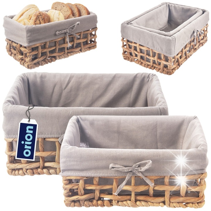 Set 2 cutii depozitare Orion, dimensiuni 30,5x20,5x15cm si 26,5x17x12,5cm, gri, din hiacint acoperite cu material textil