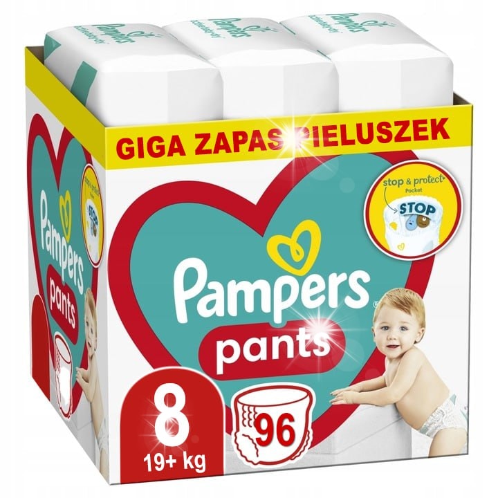 Пелени Pampers Pants 8, 96 броя, 19+ кг, еластичност, абсорбция 12 часа