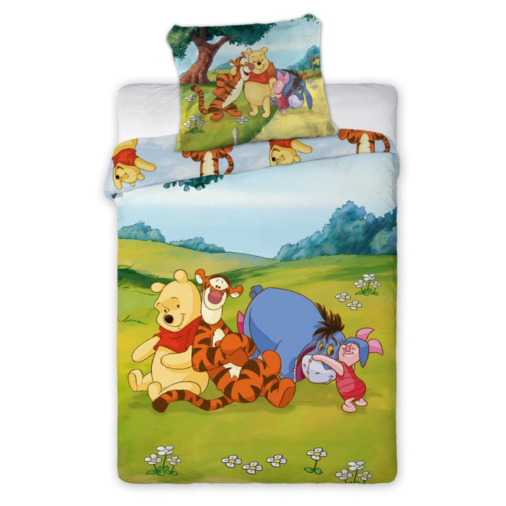 Set lenjerie de pat pentru copii, Disney Micimackó Sunny Meadow grădiniță, 100×135 cm, 40×60 cm