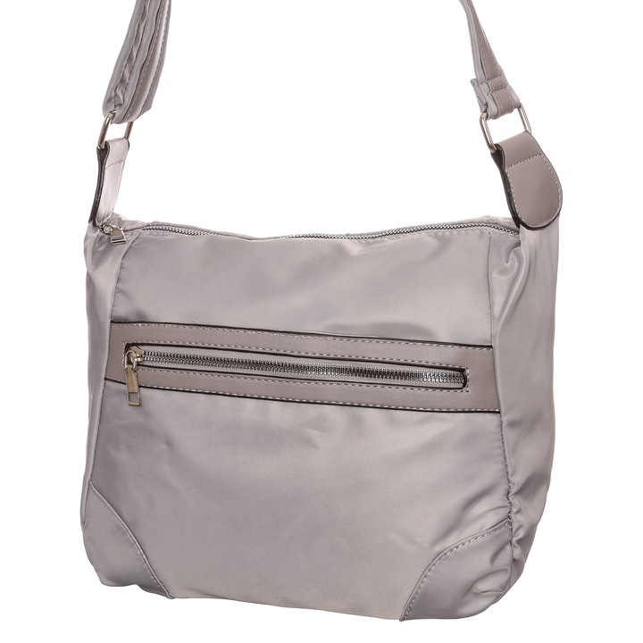 Geantă de damă, Colecția Hernan Bag, gri, textil nylon, 29 x 24 x 15 cm