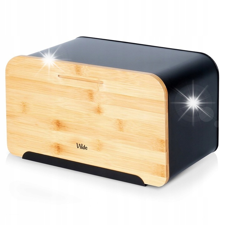 Метална кутия за храна с бамбуков капак, Vilde, 35x22x20,5 см, черна