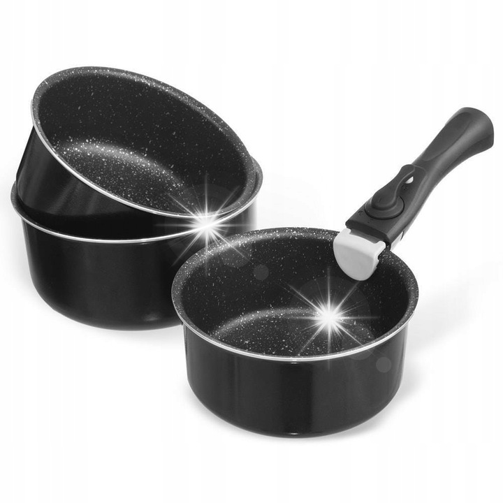 Комплект 3 тенджери Orion, 16x8см, 18x9см, 20x10см, незалепващи, с подвижна дръжка