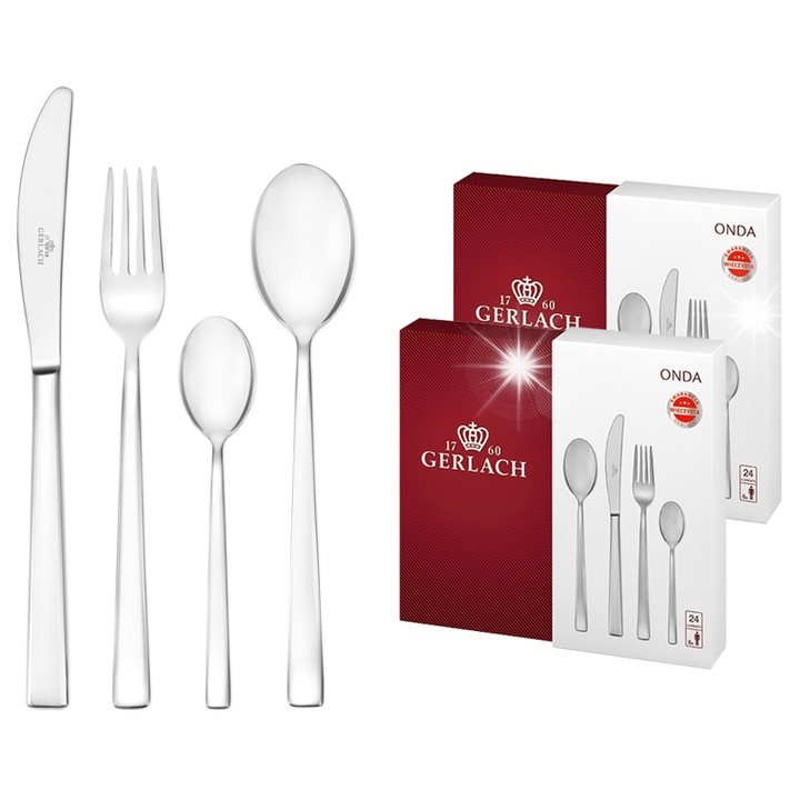 Set tacamuri Gerlach Onda, 48 elemente pentru 12 persoane, inox 18/10, finisaj lucios