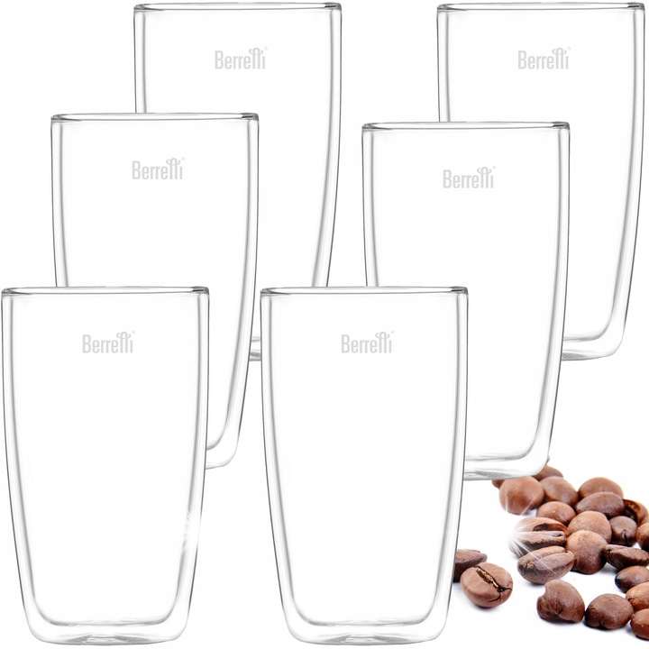 Set 6 Cani Termice Berretti 380ml, Transparent, pentru Cafea si Ceai