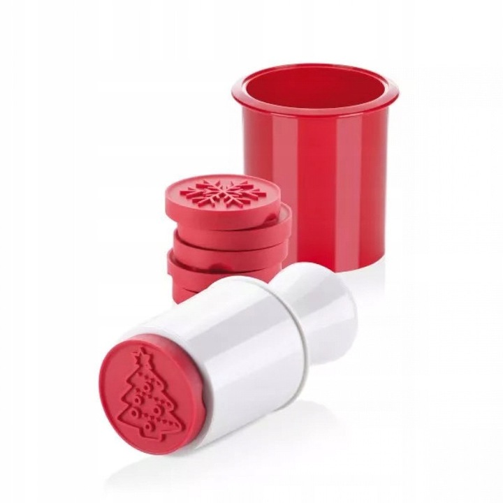 Set 6 stampile pentru prajituri, Tescoma, tematica sarbatori, alb-rosu, 12,5cm