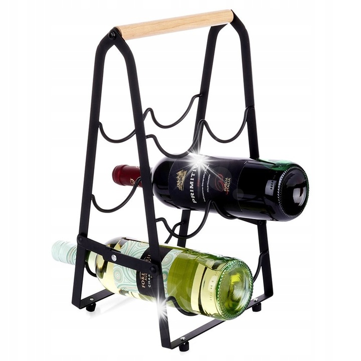 Suport pentru vin, metalic, negru, 6 butele, 21x17x38cm