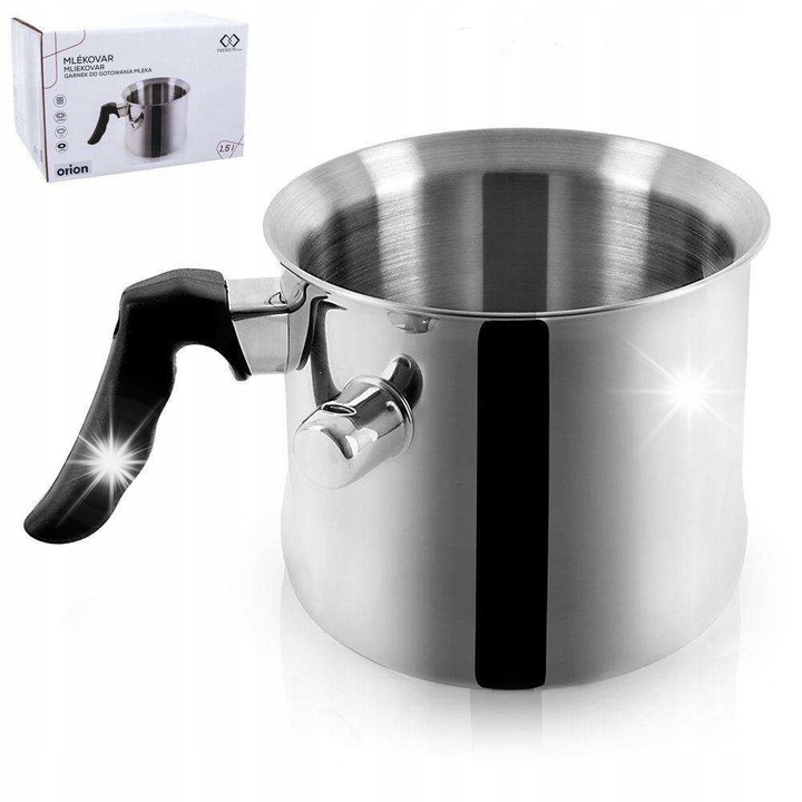 Oala pentru fiert lapte Orion, 1,5L, inox, 16cm, cu perete dublu, negru/silver