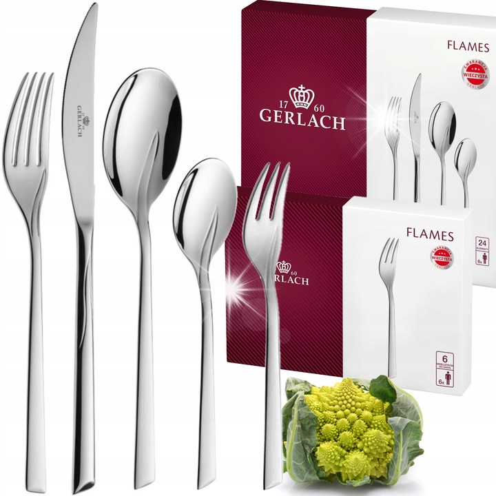 Set de tacamuri Gerlach Flames 30 piese, inox, 6 persoane, design modern