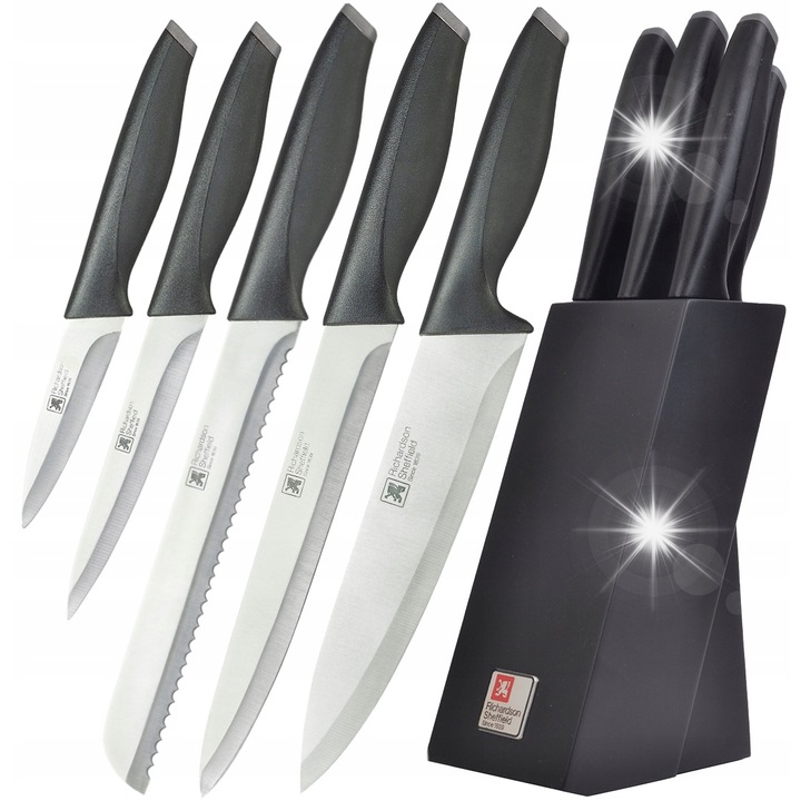 Set de cutite Richardson Sheffield, 5 bucati, suport negru, foarte ascutite