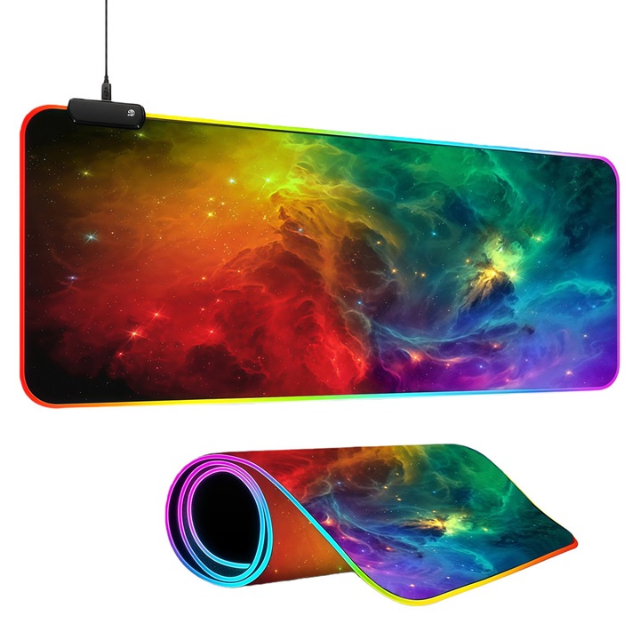 Mousepad profesional de gaming, RGB, cauciuc, 14 moduri de iluminare, 800x300x4 mm
