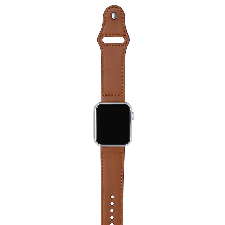 Curea din Piele ECO Compatibila Apple Watch – Unisex, Maro, Casica, Reglabila, Compatibila Seria 1–9 / SE / Ultra (42–44 mm / 45 mm)
