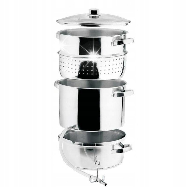 Oala 8L Orion, inox, cu capac din sticla, set complet pentru prepararea sucurilor