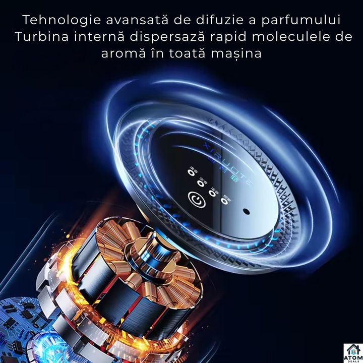 ATOM Deals® prémium autós diffúzor, vízmentes aromaterápia, Type-C tölthető, csendes, LED hangulatvilágítás, luxus fém design, okos autós illatosító 10ml, fekete