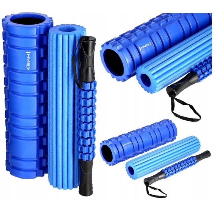 Set 3in1 Roller Masaj Hms, negru/albastru, 45x13, 5cm, 100kg