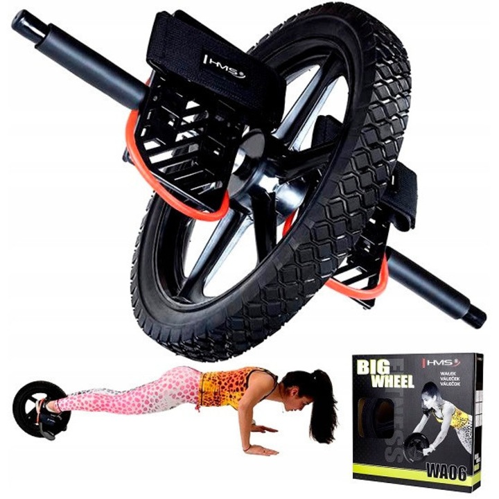Rola fitness Hms WA06, diametru 33, 5 cm, latime 45 mm, manere ergonomice, prindere picioare cu velcro