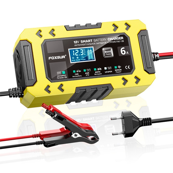 Redresor auto 12V 10A, 24V 5A, 7 etape de incarcare automata, protectie la supratensiune, ventilator de racire