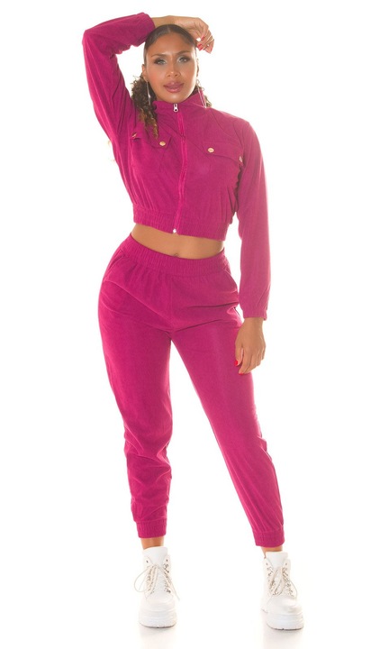 Set trening dama 2 piese hanorac scurt cu fermoar si pantaloni roz, Roz