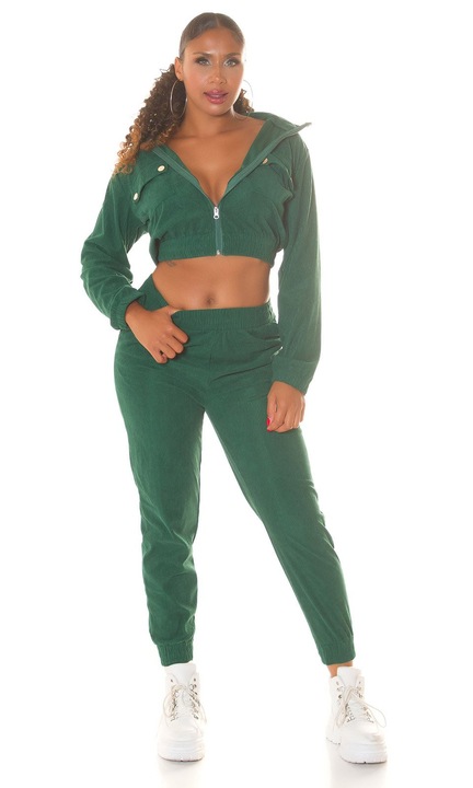 Set trening dama 2 piese hanorac scurt cu fermoar si pantaloni verde S-M