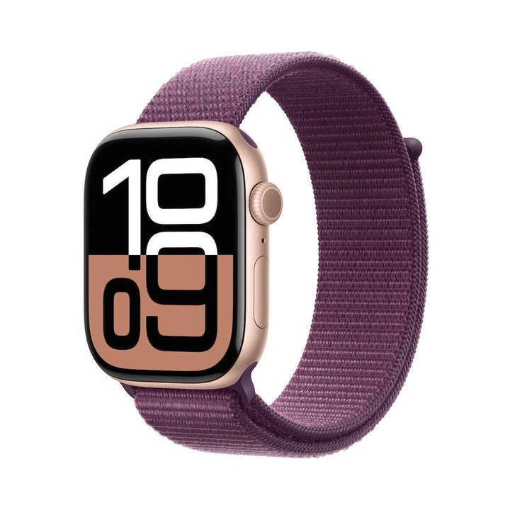 Apple Watch Series 10 GPS 46mm kompatibilis rózsaarany alumíniumtok, szilva sportpánt, EU MWWV3