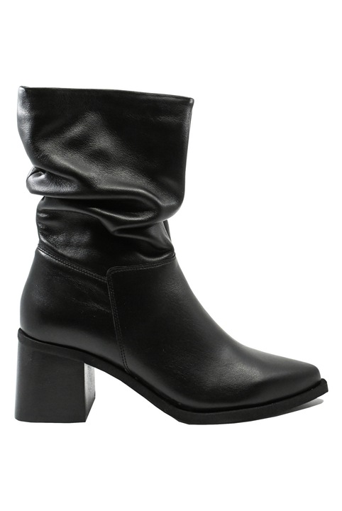 Ghete dama stil ciocate Remas cu caramb incretit, negre, din piele naturala KOR2930, Negru