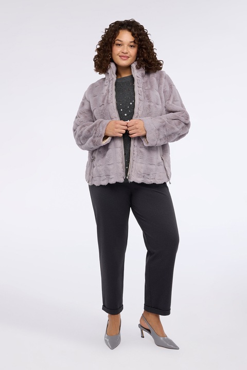 FIORELLA RUBINO, Geaca din material teddy cu guler inalt, Lila pal
