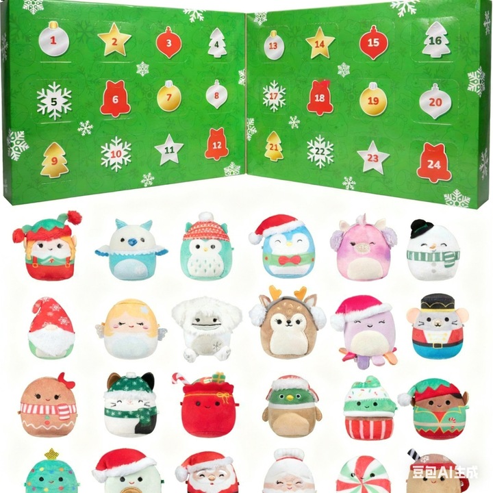 Karácsonyi meglepetésdoboz, zöldebb design, karácsonyi figurák és dekorációk