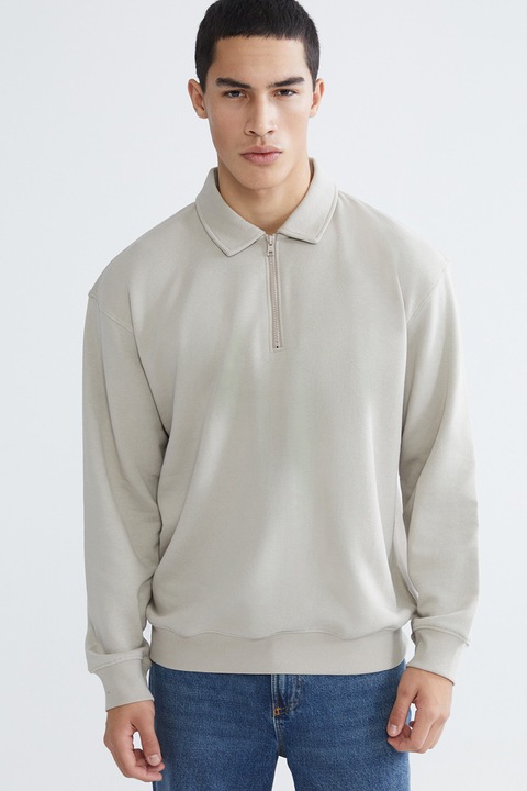 LC WAIKIKI, Bluza de trening polo cu croiala lejera, Gri deschis