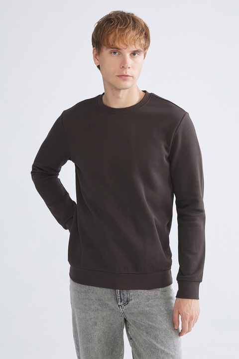 LC WAIKIKI, Bluza de trening cu decolteu la baza gatului si model uni, Maro taupe, M