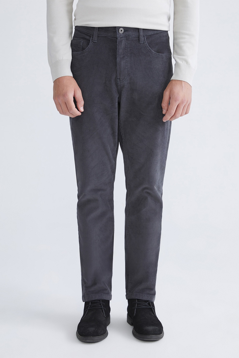 LC WAIKIKI, Pantaloni regular fit cu talie medie si aspect catifelat, Gri inchis, 32